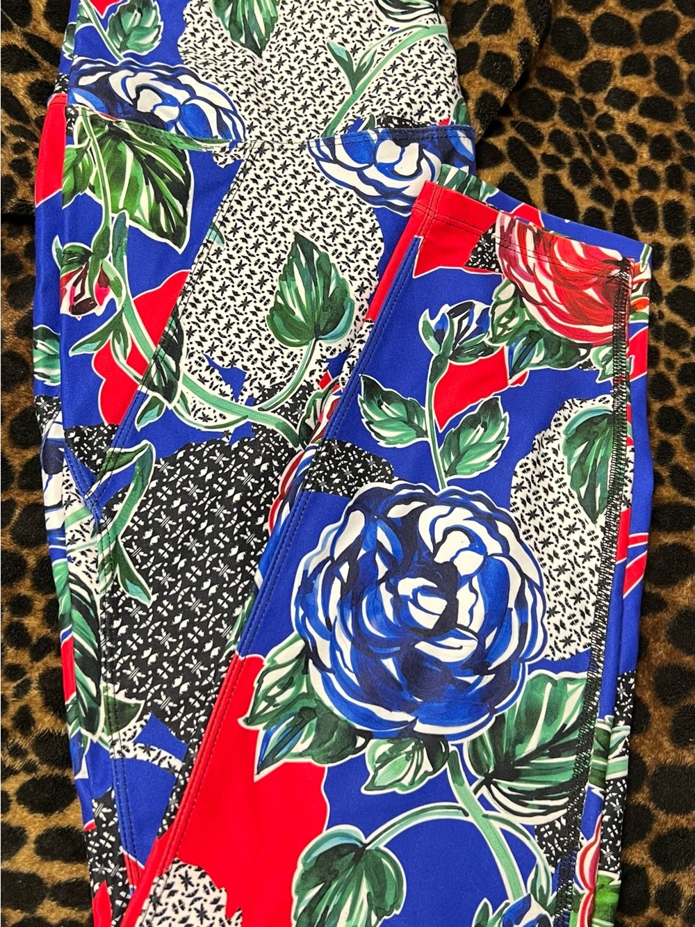 Betsey Johnson Blue Red Floral Leggings